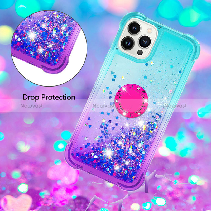 Silicone Candy Rubber TPU Bling-Bling Soft Case Cover with Finger Ring Stand S02 for Apple iPhone 14 Pro Max