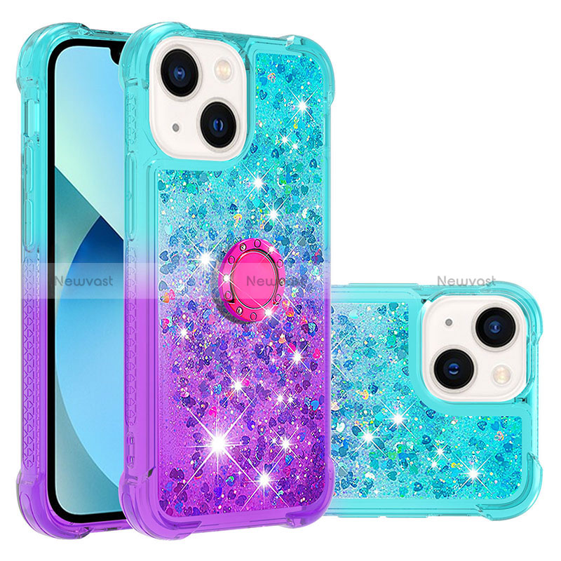 Silicone Candy Rubber TPU Bling-Bling Soft Case Cover with Finger Ring Stand S02 for Apple iPhone 15