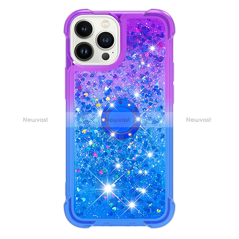 Silicone Candy Rubber TPU Bling-Bling Soft Case Cover with Finger Ring Stand S02 for Apple iPhone 15 Pro Max