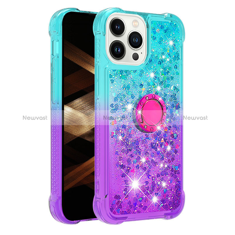 Silicone Candy Rubber TPU Bling-Bling Soft Case Cover with Finger Ring Stand S02 for Apple iPhone 16 Pro Max