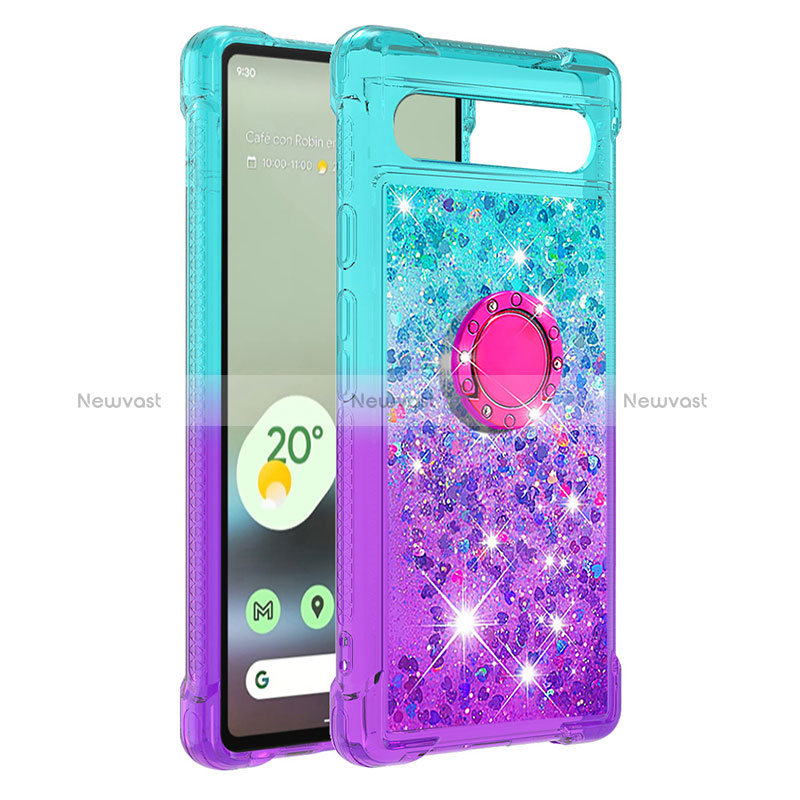 Silicone Candy Rubber TPU Bling-Bling Soft Case Cover with Finger Ring Stand S02 for Google Pixel 7a 5G