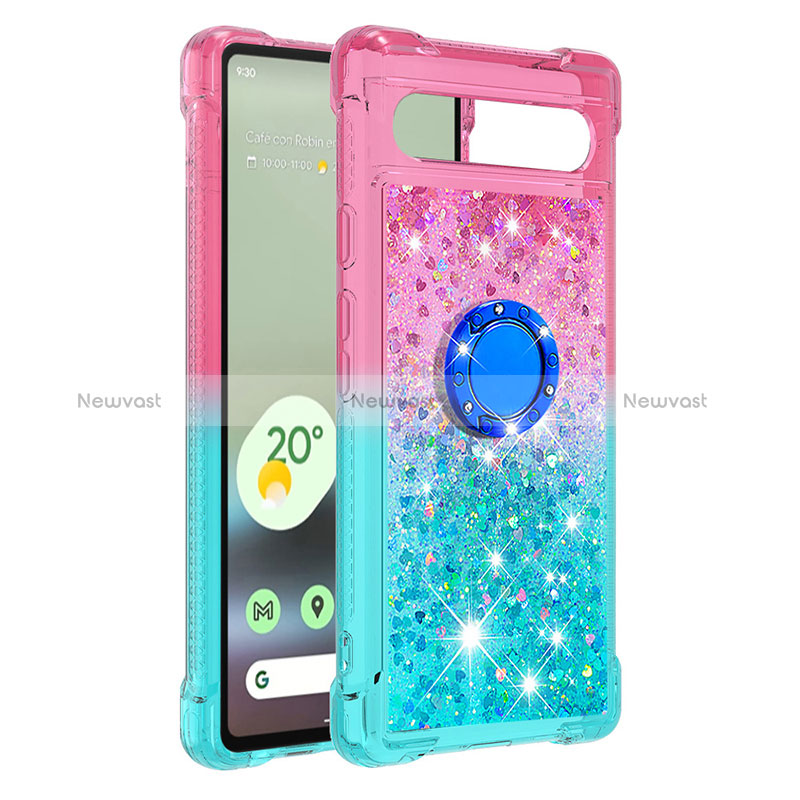 Silicone Candy Rubber TPU Bling-Bling Soft Case Cover with Finger Ring Stand S02 for Google Pixel 7a 5G