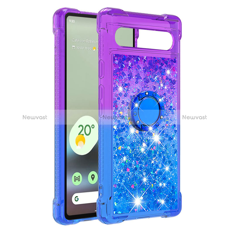 Silicone Candy Rubber TPU Bling-Bling Soft Case Cover with Finger Ring Stand S02 for Google Pixel 7a 5G