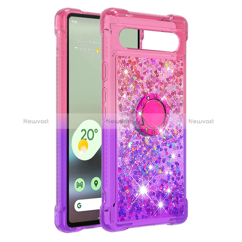 Silicone Candy Rubber TPU Bling-Bling Soft Case Cover with Finger Ring Stand S02 for Google Pixel 7a 5G