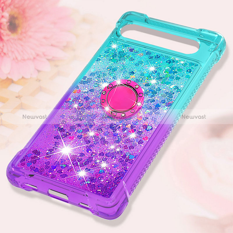 Silicone Candy Rubber TPU Bling-Bling Soft Case Cover with Finger Ring Stand S02 for Google Pixel 7a 5G