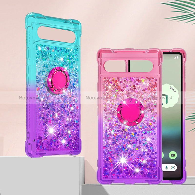 Silicone Candy Rubber TPU Bling-Bling Soft Case Cover with Finger Ring Stand S02 for Google Pixel 7a 5G