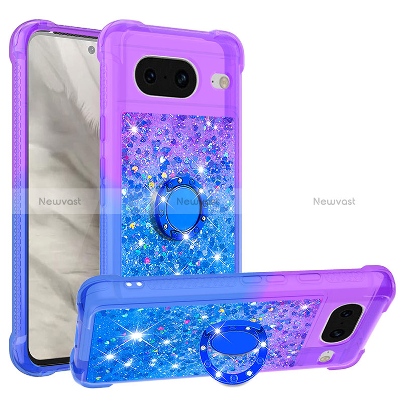 Silicone Candy Rubber TPU Bling-Bling Soft Case Cover with Finger Ring Stand S02 for Google Pixel 8 5G Purple