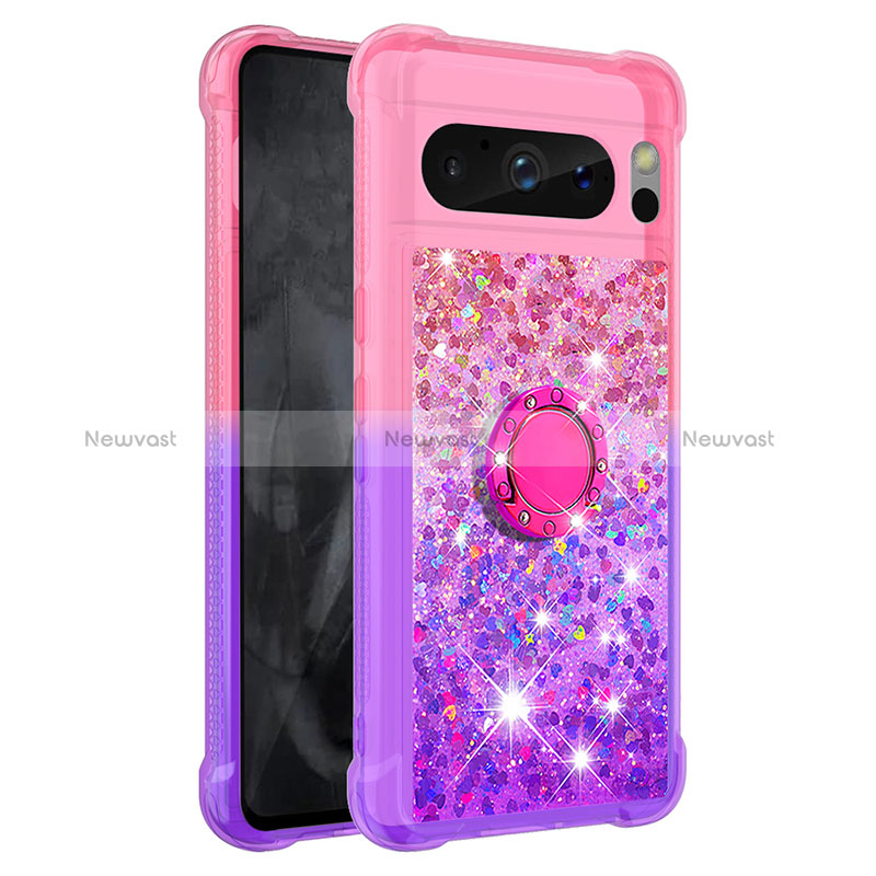 Silicone Candy Rubber TPU Bling-Bling Soft Case Cover with Finger Ring Stand S02 for Google Pixel 8 Pro 5G