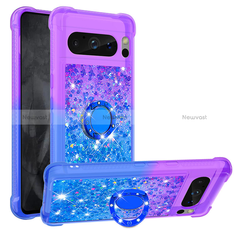 Silicone Candy Rubber TPU Bling-Bling Soft Case Cover with Finger Ring Stand S02 for Google Pixel 8 Pro 5G Purple