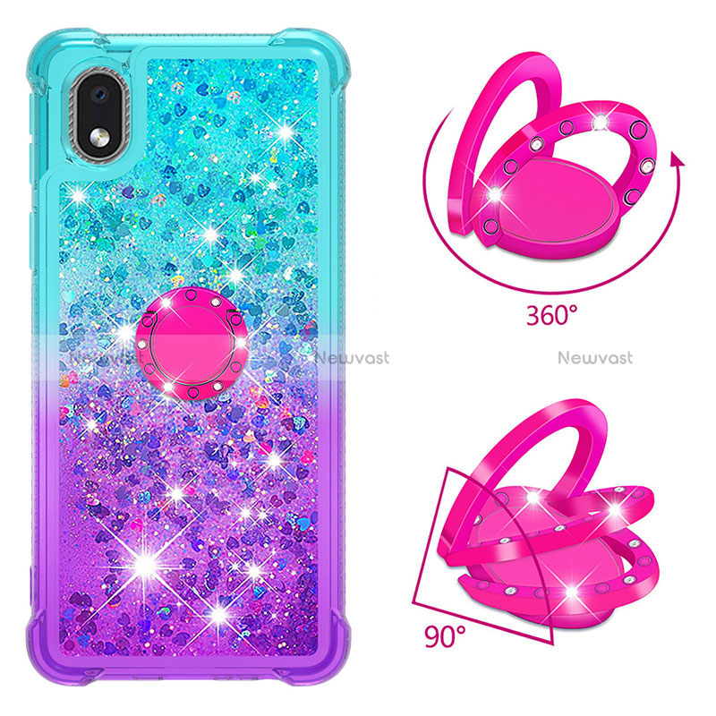 Silicone Candy Rubber TPU Bling-Bling Soft Case Cover with Finger Ring Stand S02 for Samsung Galaxy A01 Core