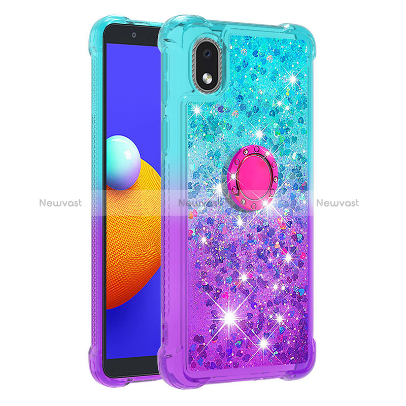 Silicone Candy Rubber TPU Bling-Bling Soft Case Cover with Finger Ring Stand S02 for Samsung Galaxy A01 Core