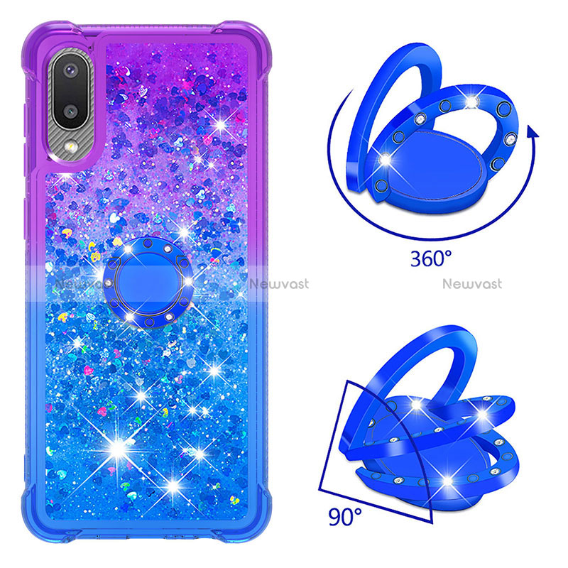 Silicone Candy Rubber TPU Bling-Bling Soft Case Cover with Finger Ring Stand S02 for Samsung Galaxy A02