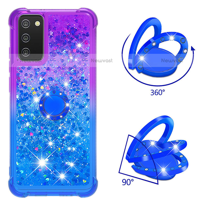 Silicone Candy Rubber TPU Bling-Bling Soft Case Cover with Finger Ring Stand S02 for Samsung Galaxy A02s