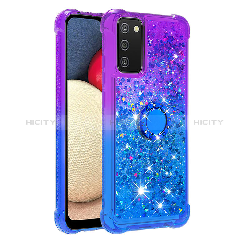 Silicone Candy Rubber TPU Bling-Bling Soft Case Cover with Finger Ring Stand S02 for Samsung Galaxy A03s