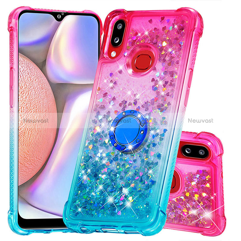 Silicone Candy Rubber TPU Bling-Bling Soft Case Cover with Finger Ring Stand S02 for Samsung Galaxy A10s Pink