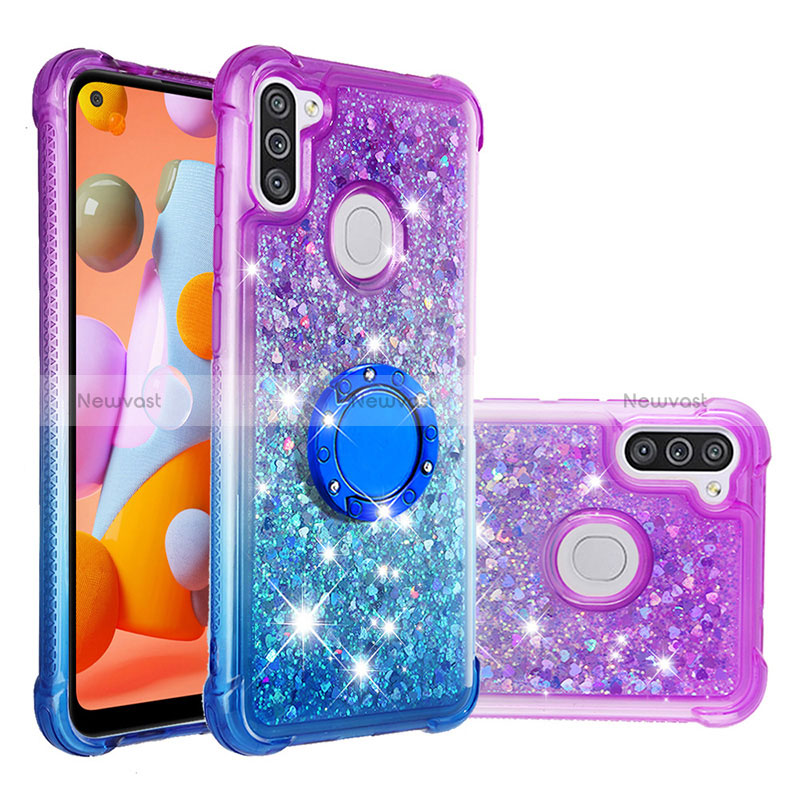 Silicone Candy Rubber TPU Bling-Bling Soft Case Cover with Finger Ring Stand S02 for Samsung Galaxy A11