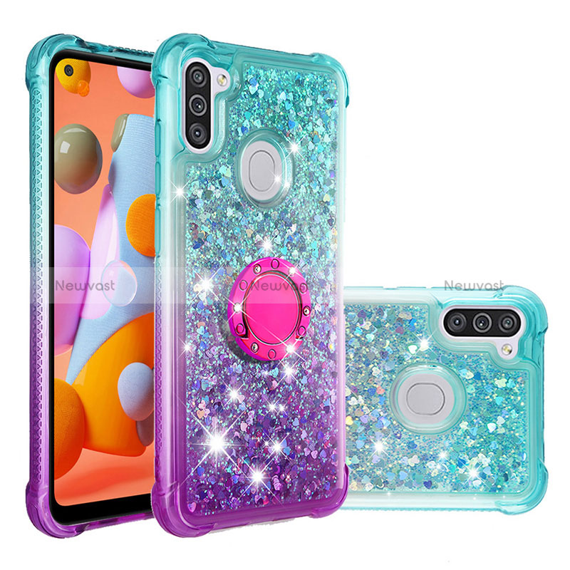 Silicone Candy Rubber TPU Bling-Bling Soft Case Cover with Finger Ring Stand S02 for Samsung Galaxy A11