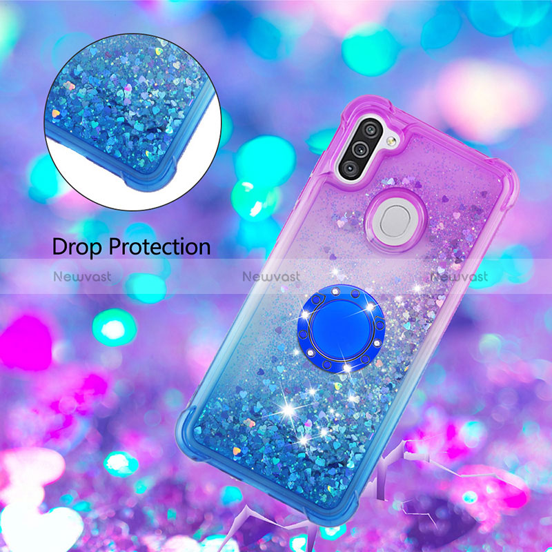 Silicone Candy Rubber TPU Bling-Bling Soft Case Cover with Finger Ring Stand S02 for Samsung Galaxy A11