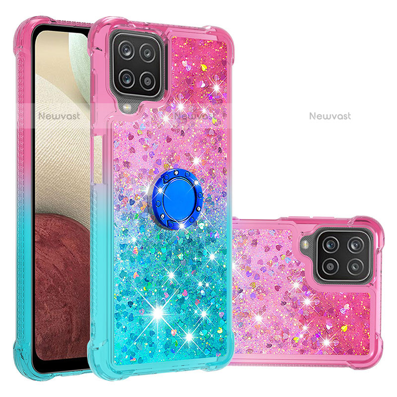 Silicone Candy Rubber TPU Bling-Bling Soft Case Cover with Finger Ring Stand S02 for Samsung Galaxy A12
