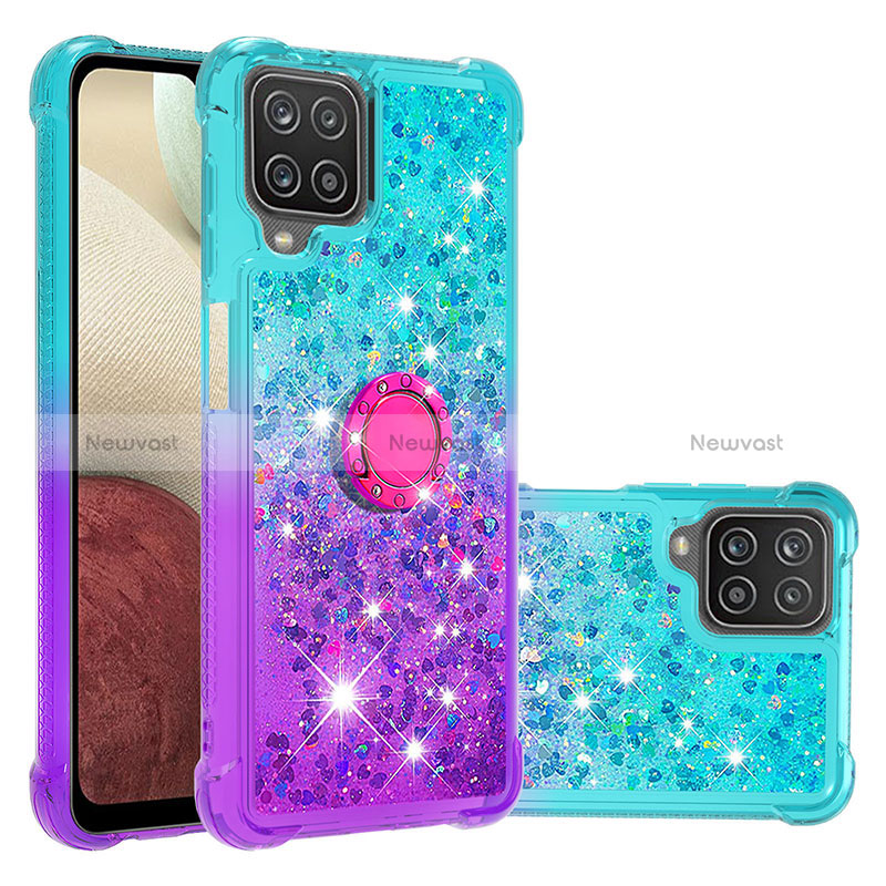 Silicone Candy Rubber TPU Bling-Bling Soft Case Cover with Finger Ring Stand S02 for Samsung Galaxy A12 5G