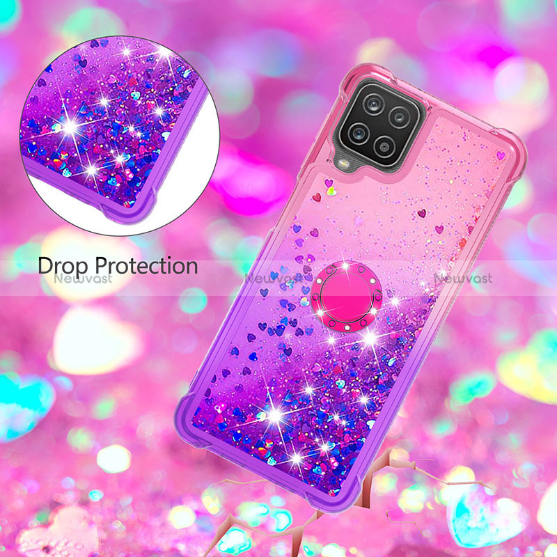 Silicone Candy Rubber TPU Bling-Bling Soft Case Cover with Finger Ring Stand S02 for Samsung Galaxy A12 Nacho