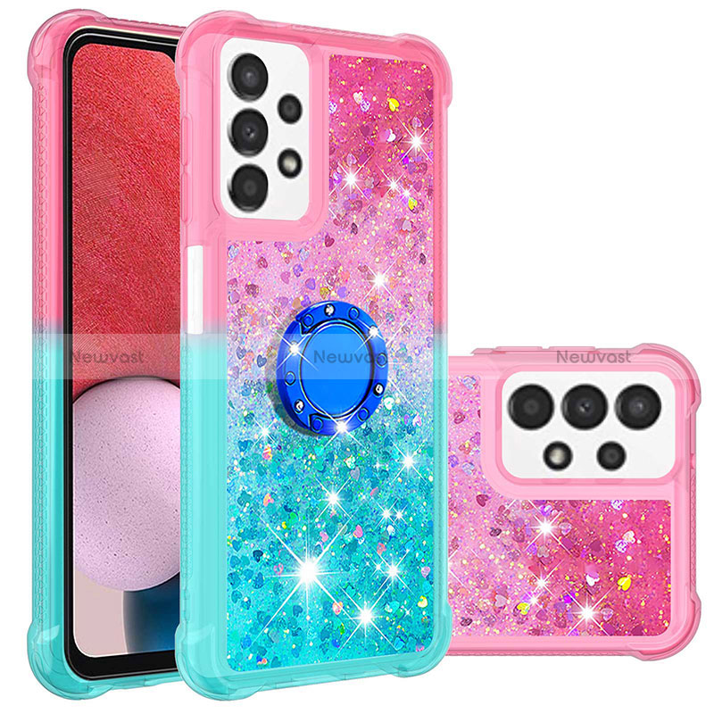Silicone Candy Rubber TPU Bling-Bling Soft Case Cover with Finger Ring Stand S02 for Samsung Galaxy A13 4G Pink