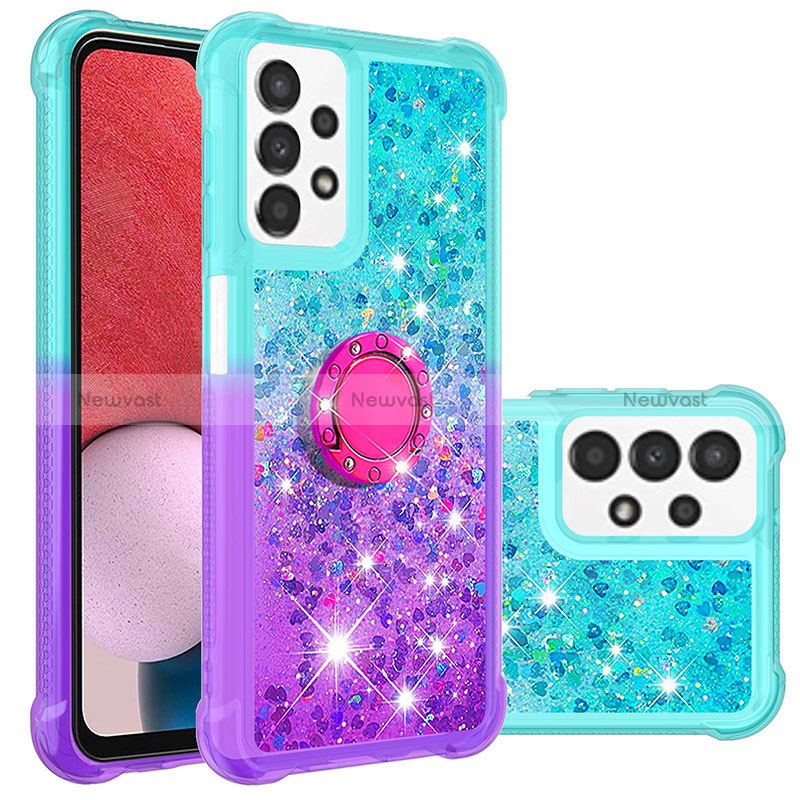 Silicone Candy Rubber TPU Bling-Bling Soft Case Cover with Finger Ring Stand S02 for Samsung Galaxy A13 4G Sky Blue