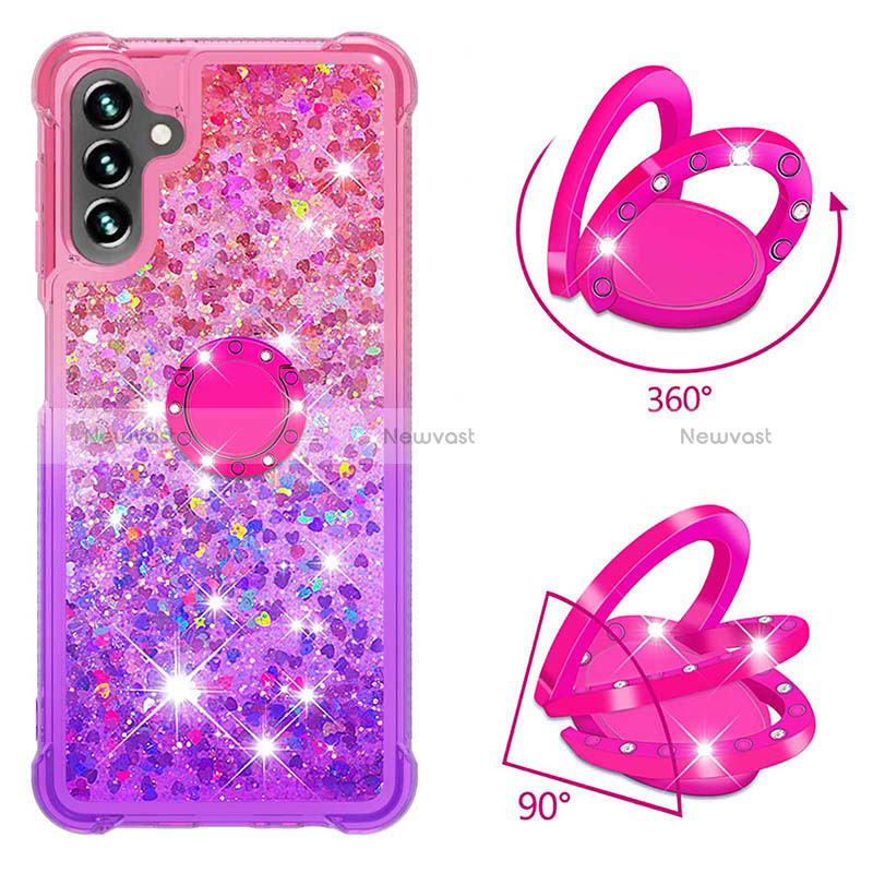 Silicone Candy Rubber TPU Bling-Bling Soft Case Cover with Finger Ring Stand S02 for Samsung Galaxy A13 5G