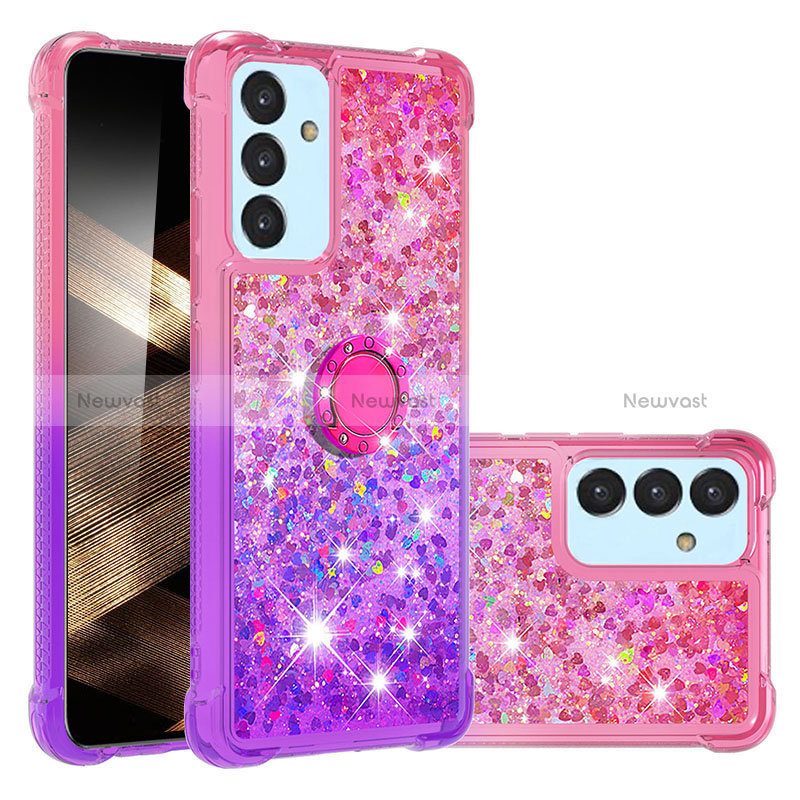 Silicone Candy Rubber TPU Bling-Bling Soft Case Cover with Finger Ring Stand S02 for Samsung Galaxy A15 4G Hot Pink