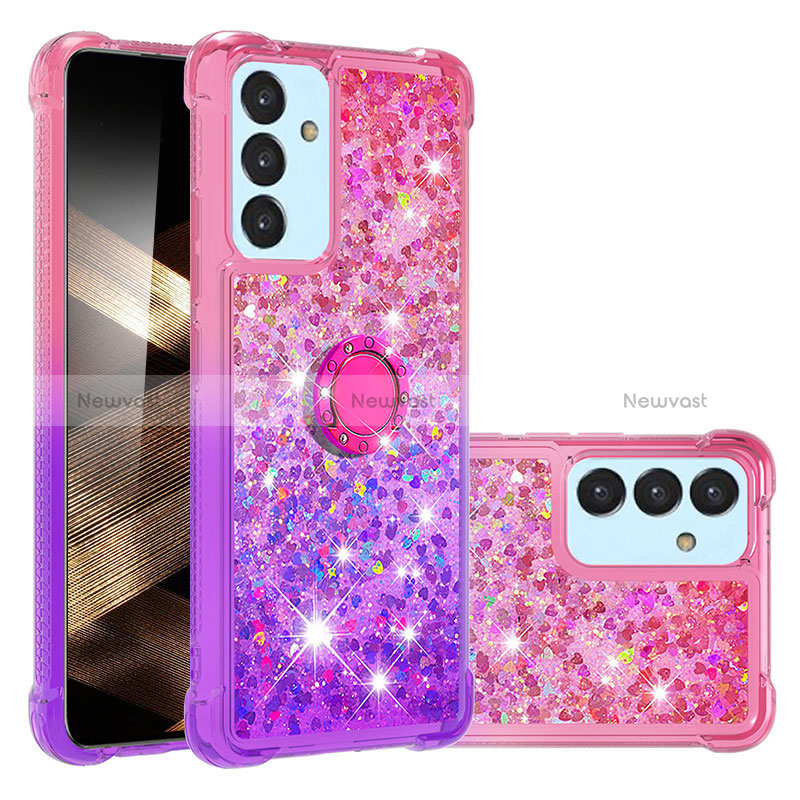 Silicone Candy Rubber TPU Bling-Bling Soft Case Cover with Finger Ring Stand S02 for Samsung Galaxy A15 LTE Hot Pink