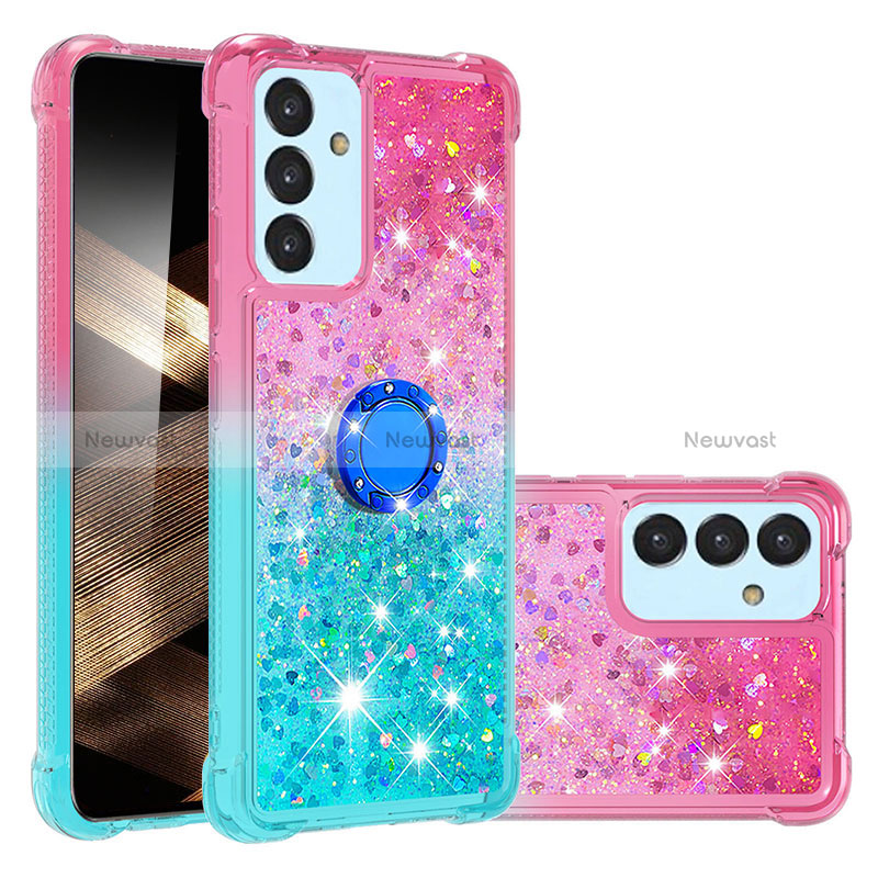 Silicone Candy Rubber TPU Bling-Bling Soft Case Cover with Finger Ring Stand S02 for Samsung Galaxy A15 LTE Pink