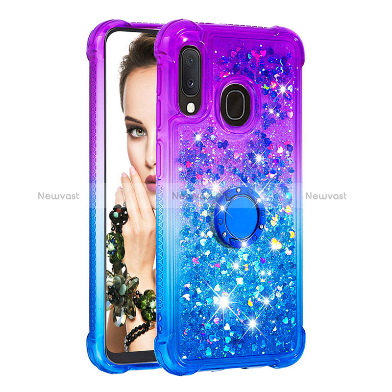 Silicone Candy Rubber TPU Bling-Bling Soft Case Cover with Finger Ring Stand S02 for Samsung Galaxy A20e