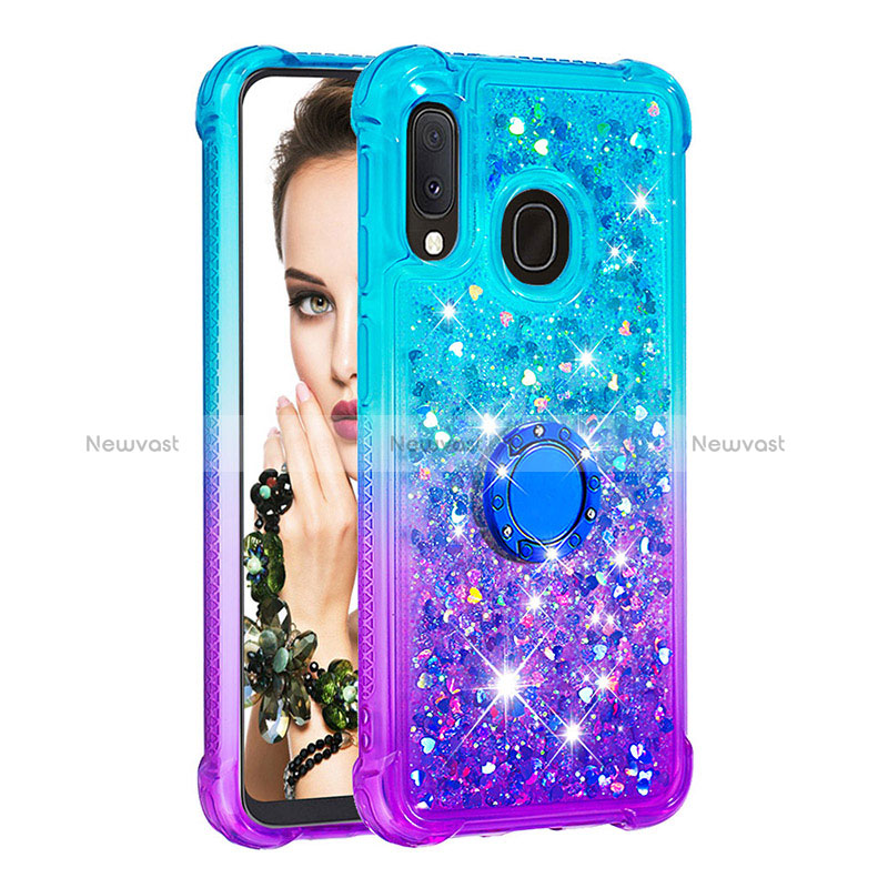 Silicone Candy Rubber TPU Bling-Bling Soft Case Cover with Finger Ring Stand S02 for Samsung Galaxy A20e Sky Blue