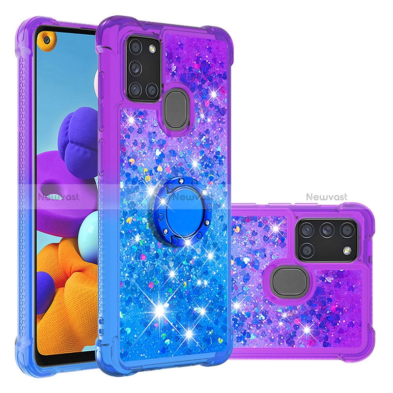 Silicone Candy Rubber TPU Bling-Bling Soft Case Cover with Finger Ring Stand S02 for Samsung Galaxy A21s