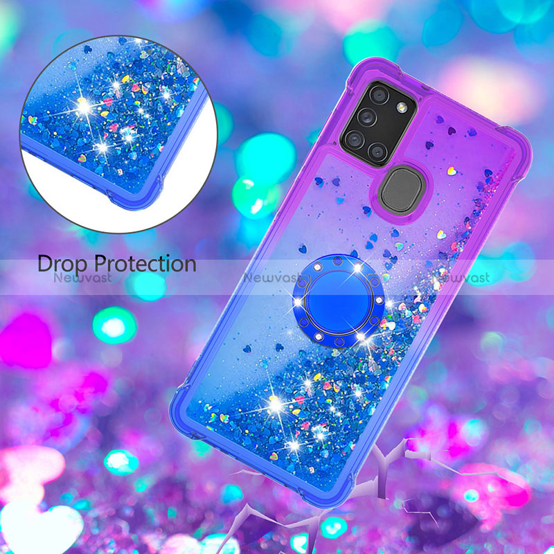 Silicone Candy Rubber TPU Bling-Bling Soft Case Cover with Finger Ring Stand S02 for Samsung Galaxy A21s