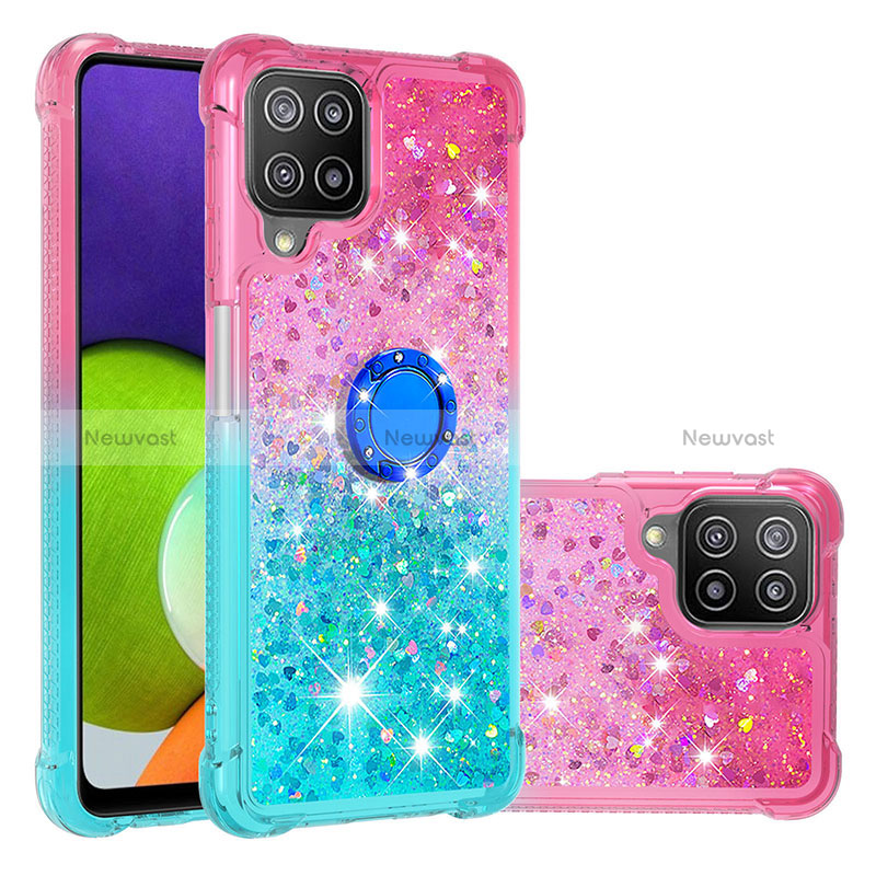 Silicone Candy Rubber TPU Bling-Bling Soft Case Cover with Finger Ring Stand S02 for Samsung Galaxy A22 4G