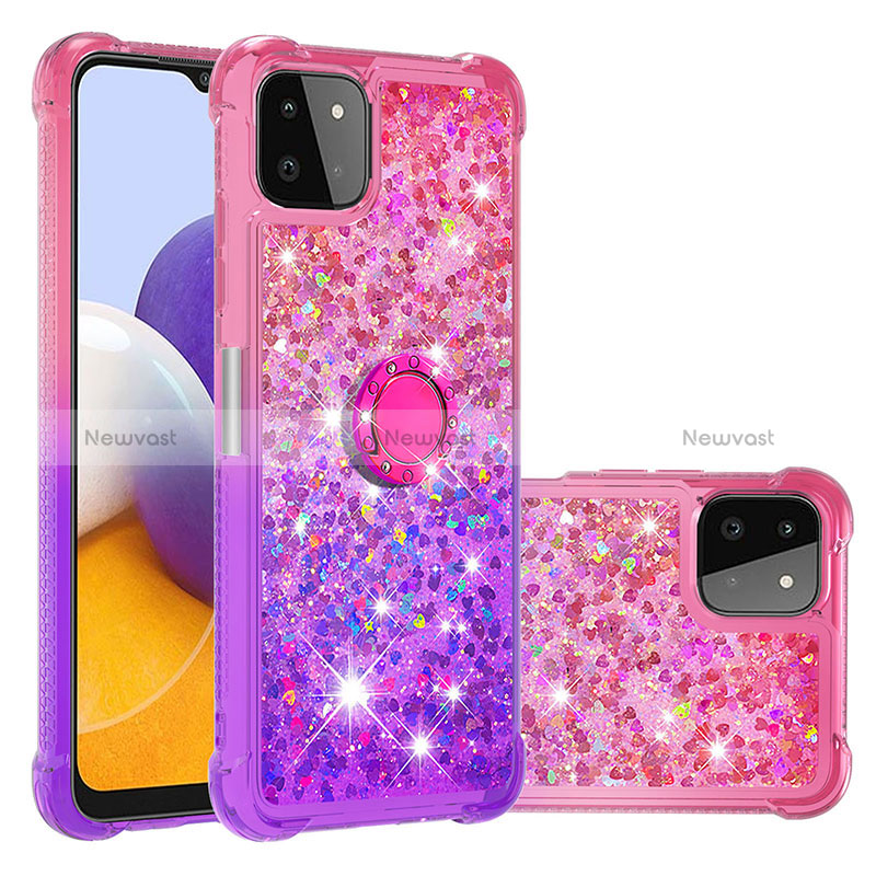 Silicone Candy Rubber TPU Bling-Bling Soft Case Cover with Finger Ring Stand S02 for Samsung Galaxy A22s 5G Hot Pink