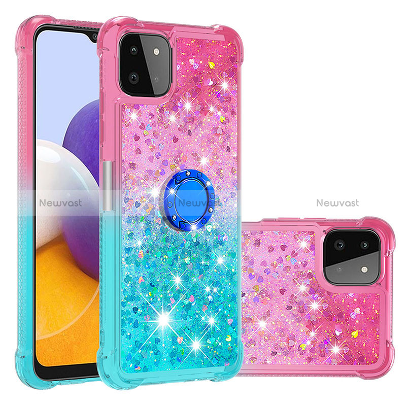 Silicone Candy Rubber TPU Bling-Bling Soft Case Cover with Finger Ring Stand S02 for Samsung Galaxy A22s 5G Pink
