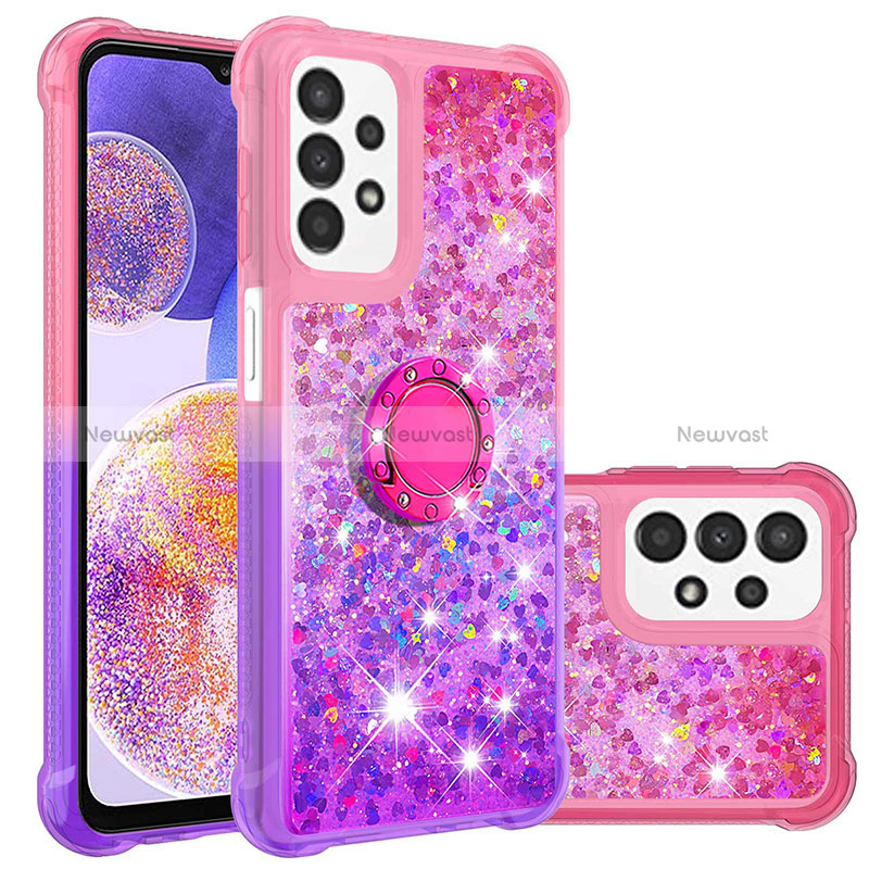 Silicone Candy Rubber TPU Bling-Bling Soft Case Cover with Finger Ring Stand S02 for Samsung Galaxy A23 4G Hot Pink