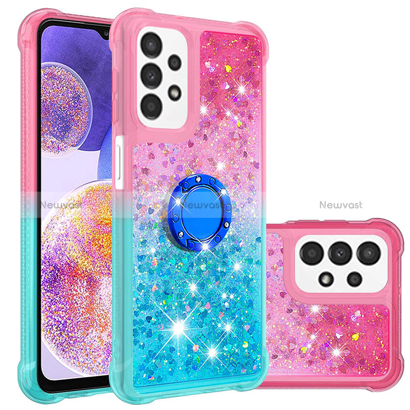 Silicone Candy Rubber TPU Bling-Bling Soft Case Cover with Finger Ring Stand S02 for Samsung Galaxy A23 4G Pink