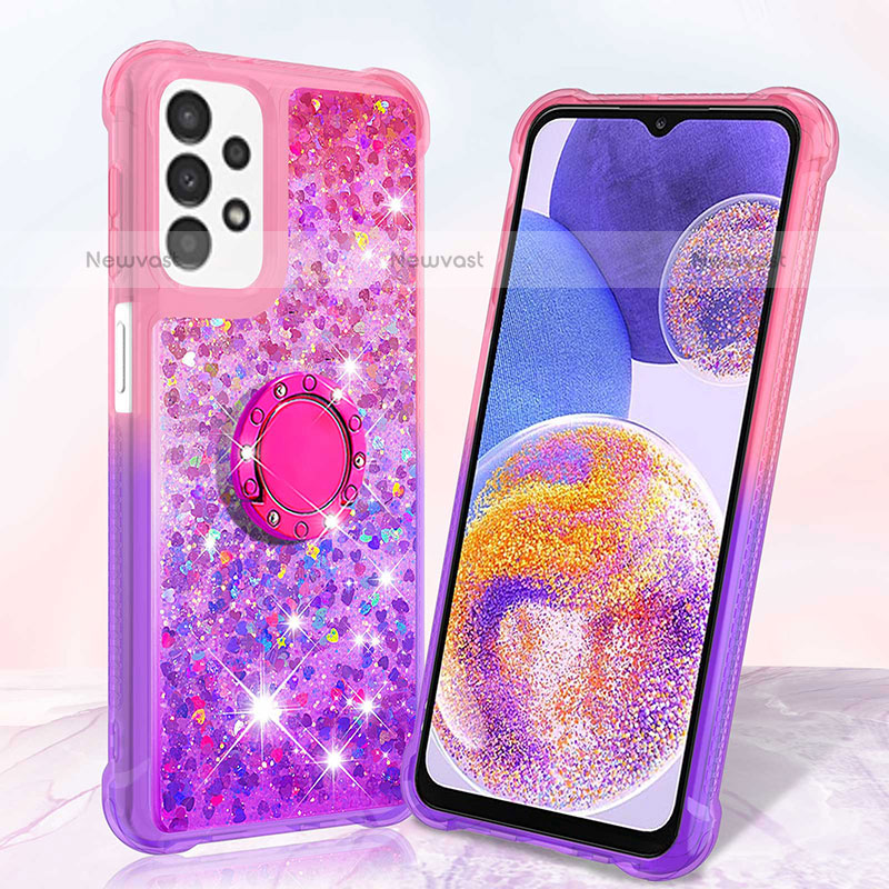 Silicone Candy Rubber TPU Bling-Bling Soft Case Cover with Finger Ring Stand S02 for Samsung Galaxy A23 5G