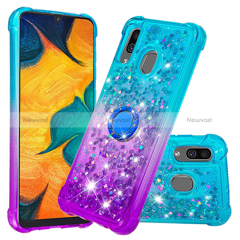 Silicone Candy Rubber TPU Bling-Bling Soft Case Cover with Finger Ring Stand S02 for Samsung Galaxy A30