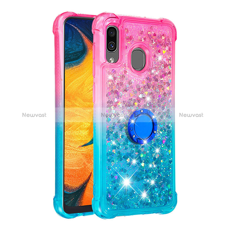 Silicone Candy Rubber TPU Bling-Bling Soft Case Cover with Finger Ring Stand S02 for Samsung Galaxy A30