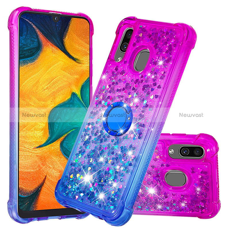 Silicone Candy Rubber TPU Bling-Bling Soft Case Cover with Finger Ring Stand S02 for Samsung Galaxy A30 Purple