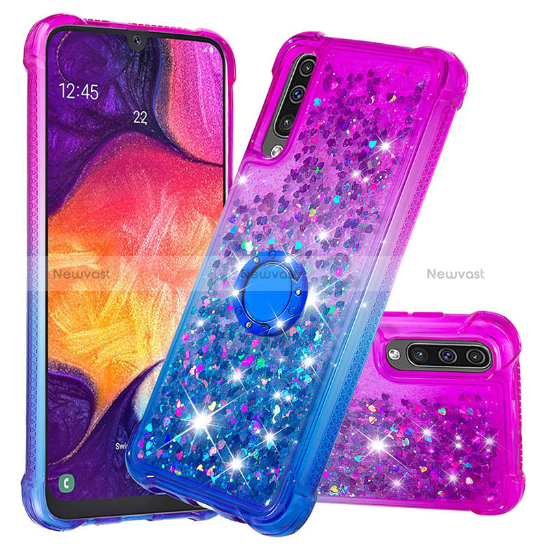 Silicone Candy Rubber TPU Bling-Bling Soft Case Cover with Finger Ring Stand S02 for Samsung Galaxy A30S