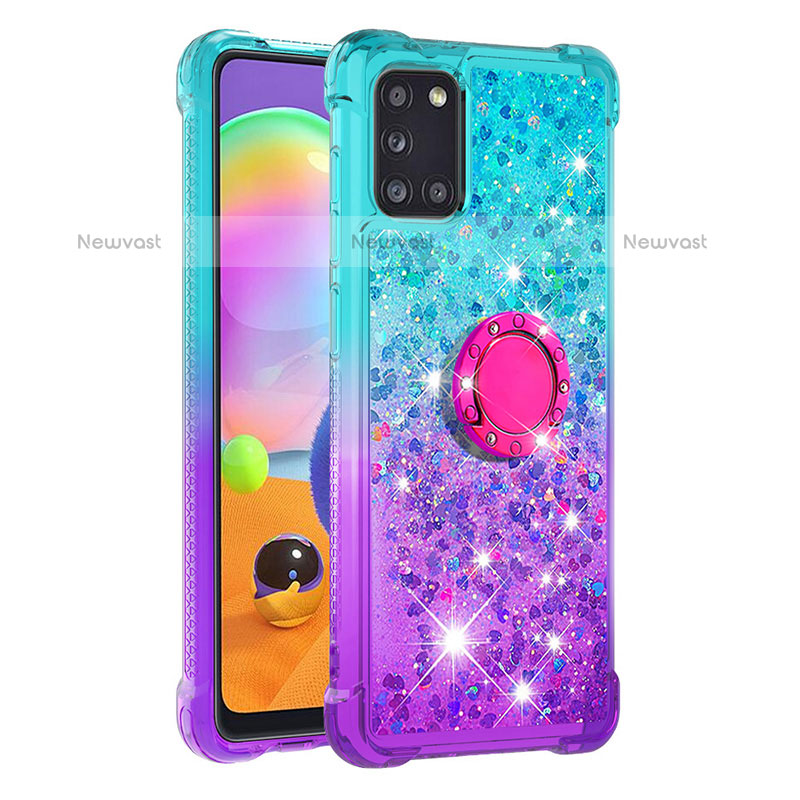 Silicone Candy Rubber TPU Bling-Bling Soft Case Cover with Finger Ring Stand S02 for Samsung Galaxy A31