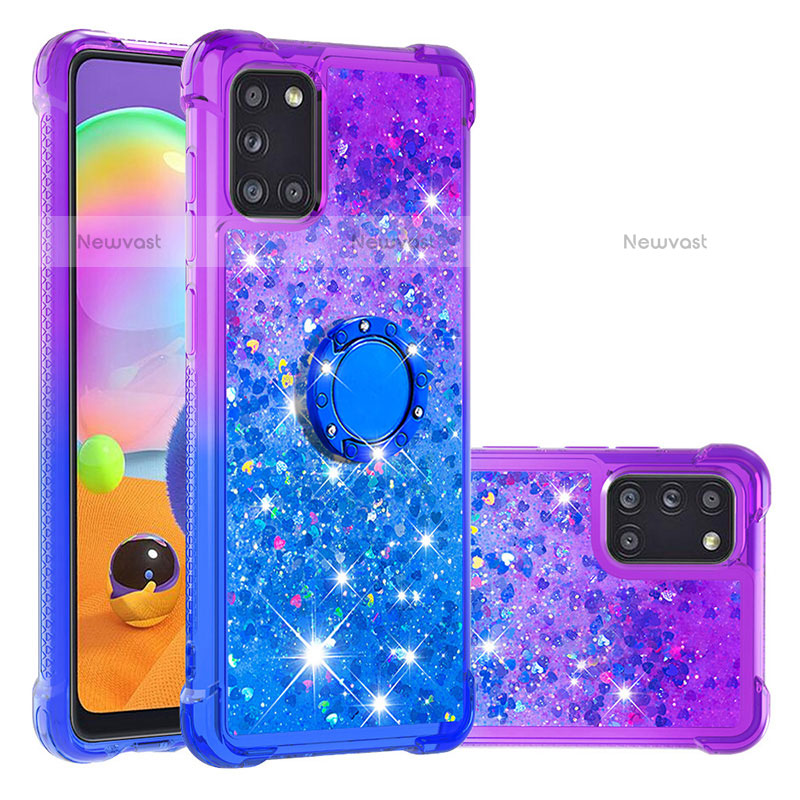 Silicone Candy Rubber TPU Bling-Bling Soft Case Cover with Finger Ring Stand S02 for Samsung Galaxy A31 Purple