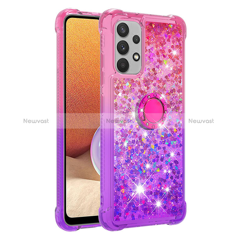 Silicone Candy Rubber TPU Bling-Bling Soft Case Cover with Finger Ring Stand S02 for Samsung Galaxy A32 4G