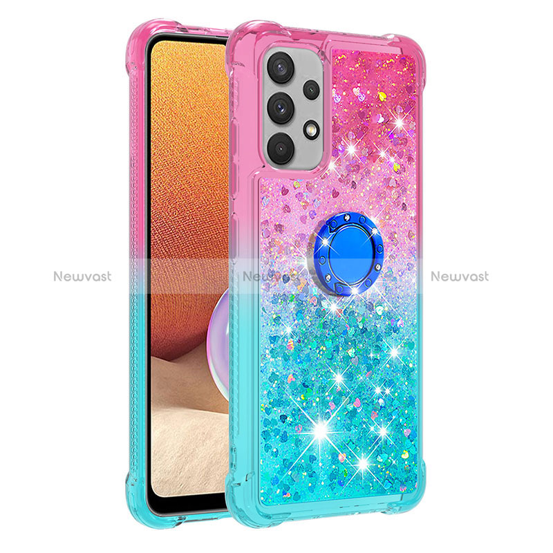 Silicone Candy Rubber TPU Bling-Bling Soft Case Cover with Finger Ring Stand S02 for Samsung Galaxy A32 4G