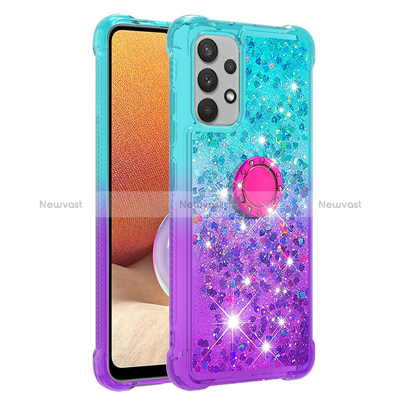 Silicone Candy Rubber TPU Bling-Bling Soft Case Cover with Finger Ring Stand S02 for Samsung Galaxy A32 5G